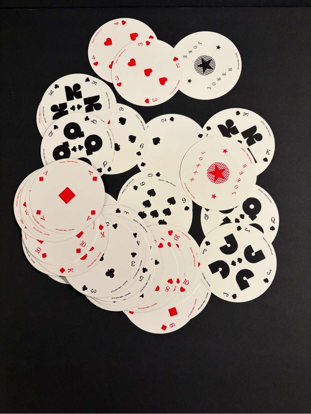 Round Playing Card Set - White, Red & Black